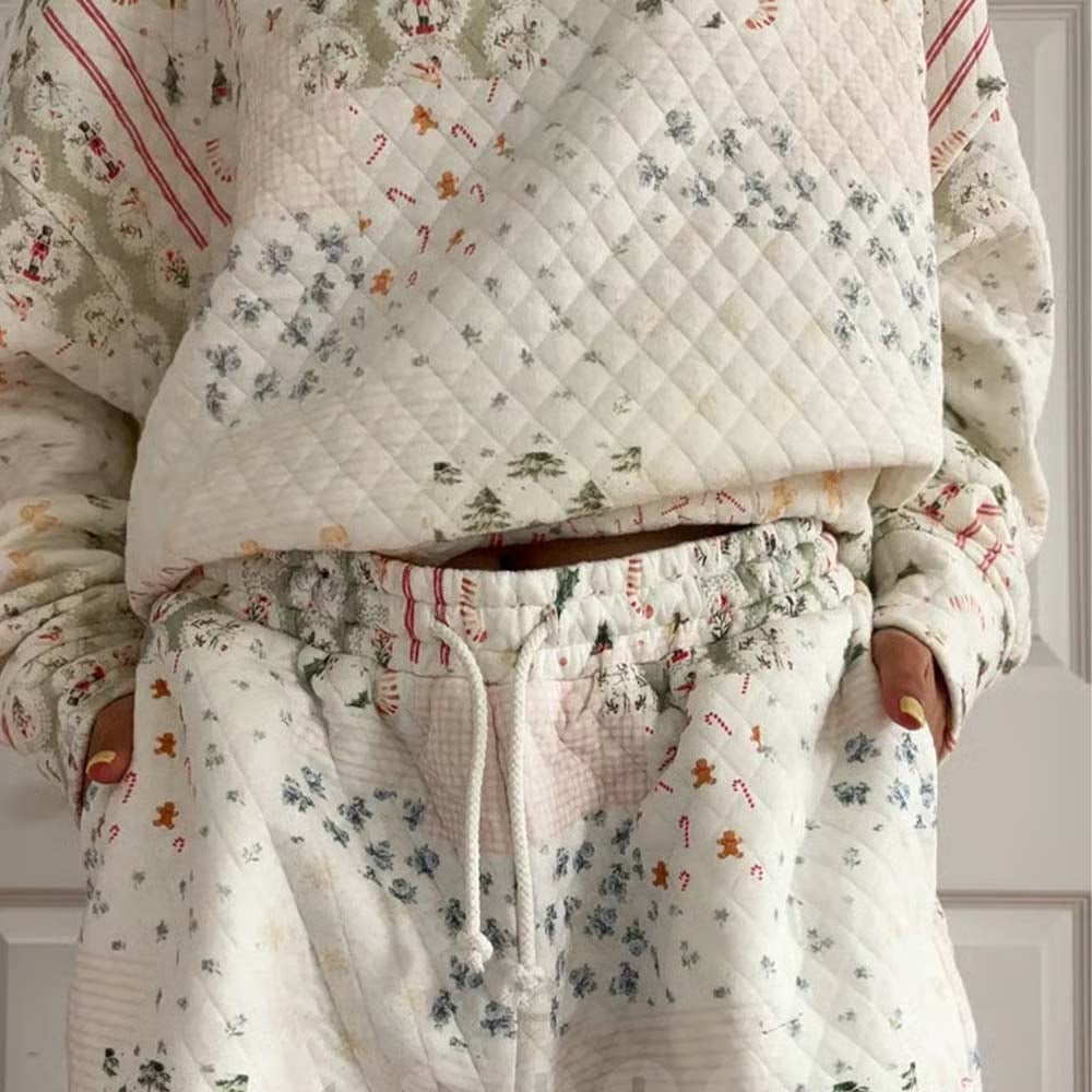 🎅Christmas Bestseller! ❄️🧣Christmas Holiday Quilted Mockneck Sweatshirt Set(✨Same as in the video)