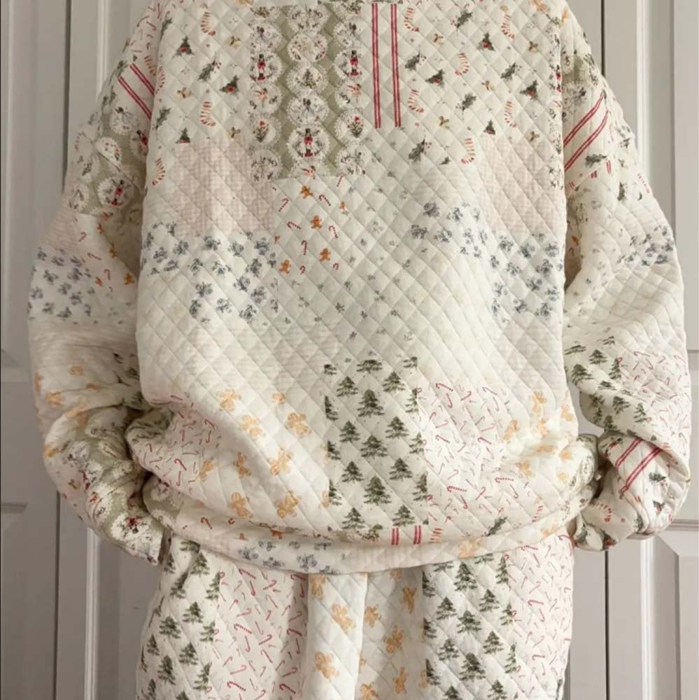 🎅Christmas Bestseller! ❄️🧣Christmas Holiday Quilted Mockneck Sweatshirt Set(✨Same as in the video)